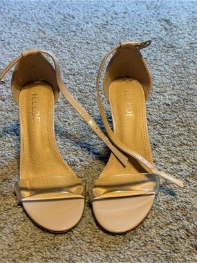 ILLUDE Nude Ankle-Strap Clear-Band Heels